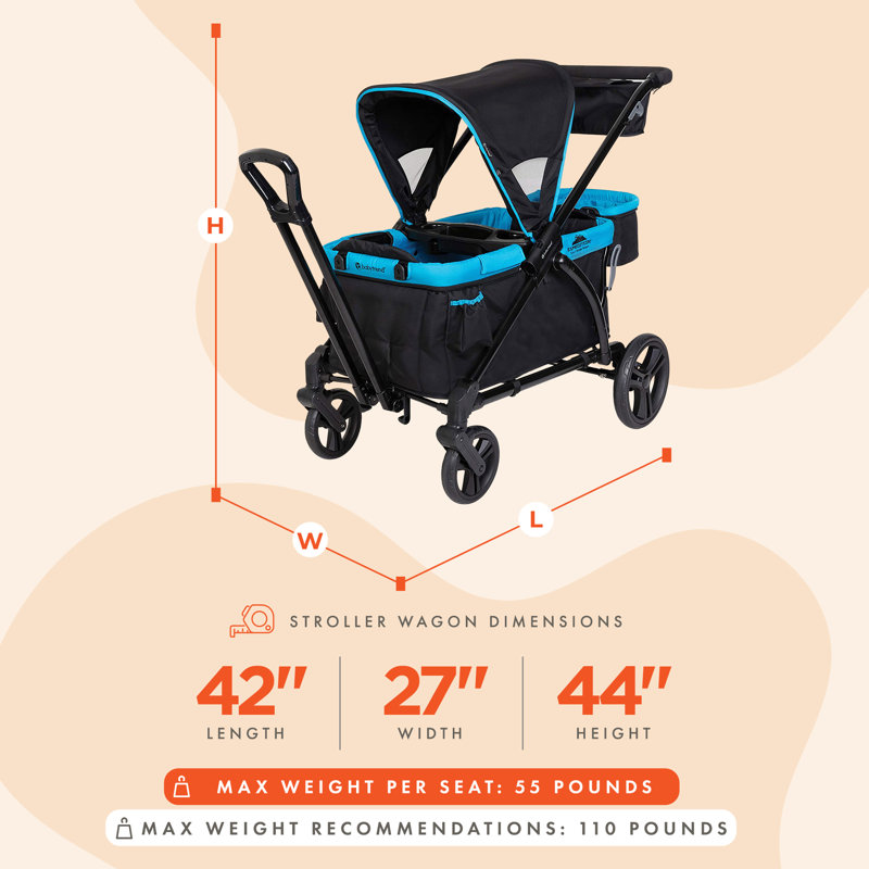 Baby Trend Foldable 4 Wheel Multi-Child Stroller with Storage, Blue/Black