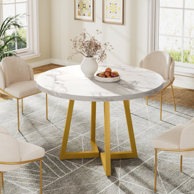 31.5" Small Round Kitchen Table, Industrial Dining Table for 2-4