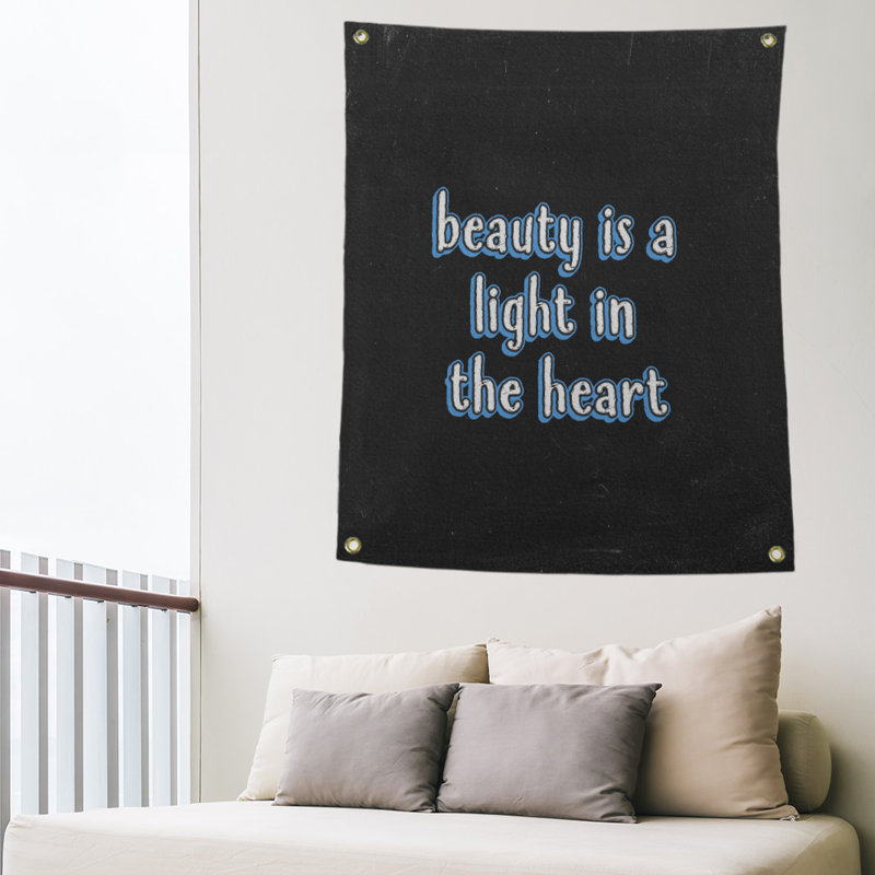 Tapisserie tableau noir en polyester citation beauté, H 36 po x l 26 po, Bleu