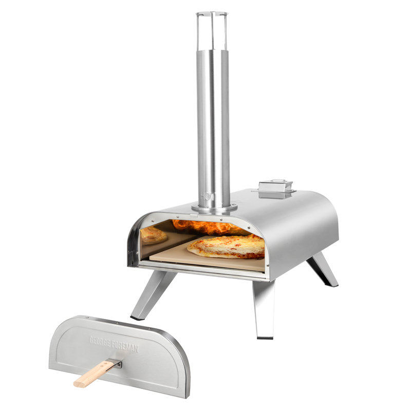 George Foreman GFWPPO1SSPC 12'' Wood Pellet Pizza Oven with Paddle & Carry Bag in Stainless Steel