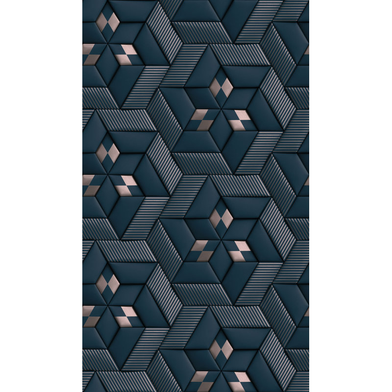 Papier peint géométrique Marciella, Bleu / Argent