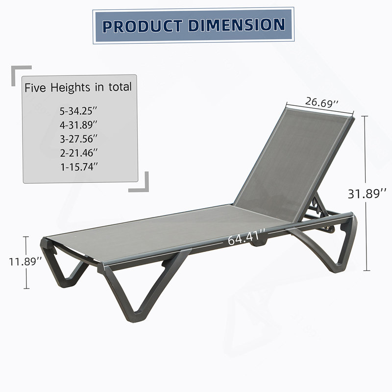 Chaise d'extérieur en polypropylène en aluminium pour patio avec dossier réglable pour bronzer, au bord de la piscine et sur le balcon