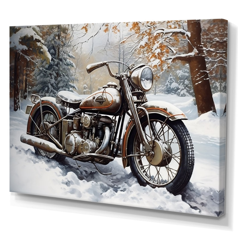 «War Rustic War Bike In Winter», reproduction sur toile, H 24 po x l 32 po x P 1 po, Toile tendue