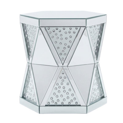 Fenn 23 In. Silver Hexagon Glass End Table With Diamond Pattern Design