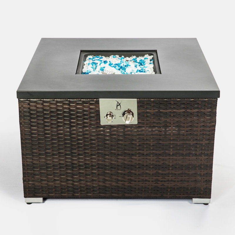 Table de foyer d'extérieur brun foncé, brûleur au propane, flamme réglable, table carrée de 40000 BTU avec propane, largeur de 32,61 po, brun, sortie de chaleur, pierres incluses