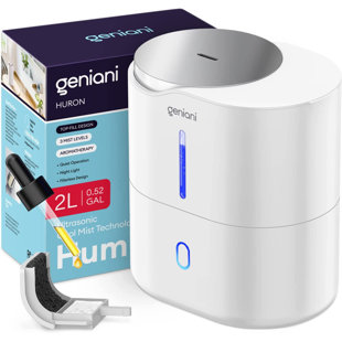 Geniani 0.52 Gallons Cool Mist Ultrasonic Tabletop Humidifier with Adjustable Humidistat for 220 Cubic Feet