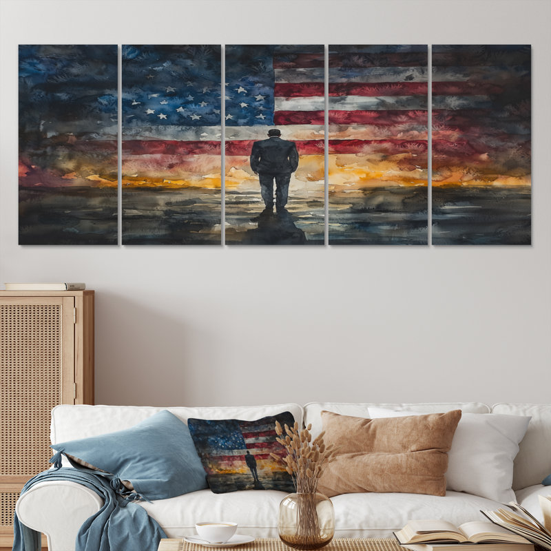 Nhek - USA Patriotist Wall Art - Art mural moderne sur toile, 5 pièces, H 28 po x l 60 po