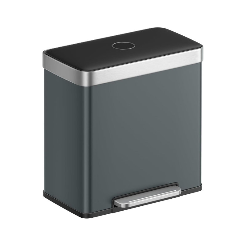 Stainless Steel 2 x 30 L Pedal Rubbish Bin with 15 Trash Bags, Grey