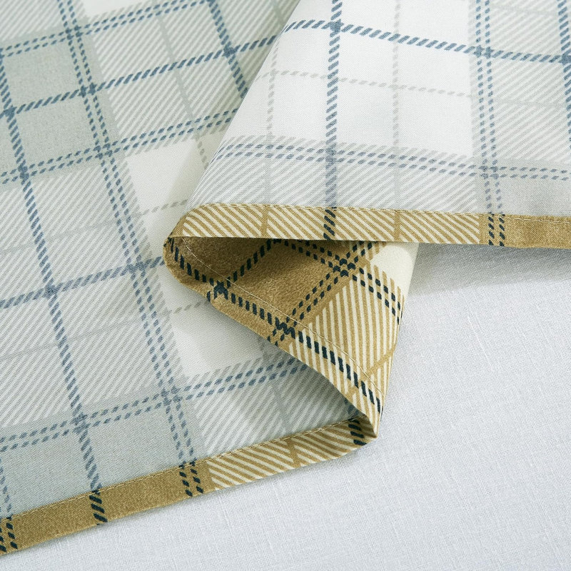 Queen Tan Beige Blue Plaid Microfiber Deep Pocket Sheet Set