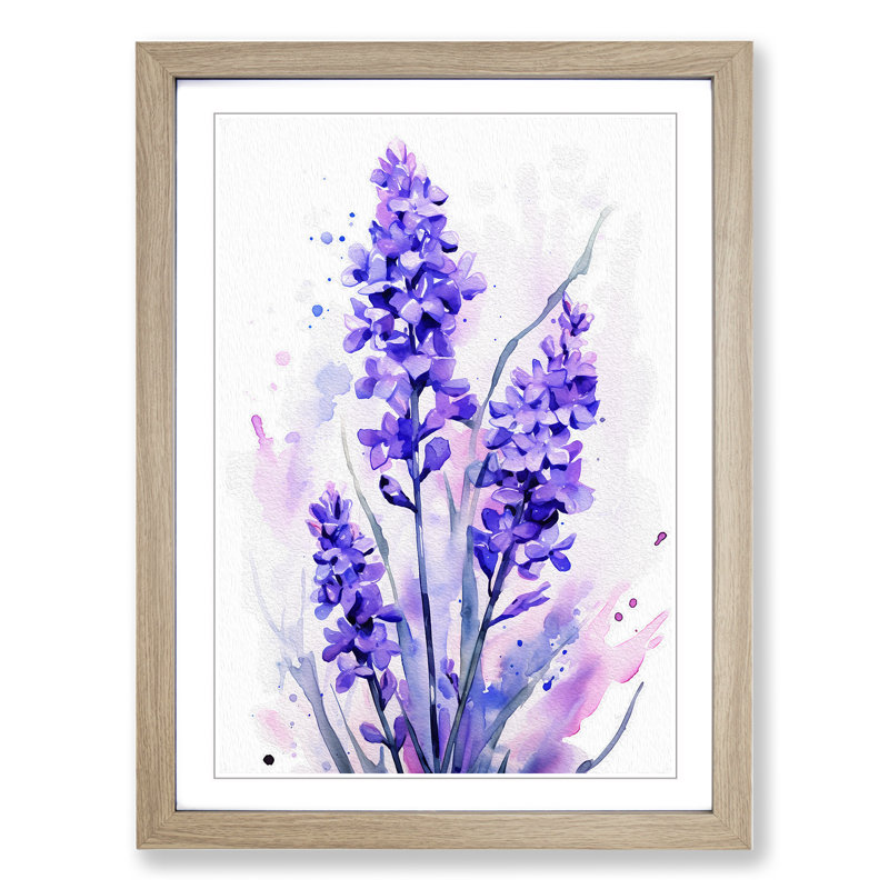 Lavender Flower Gestural Art - Framed Print, 34cm H x 25cm W x 2cm D, Oak Framed
