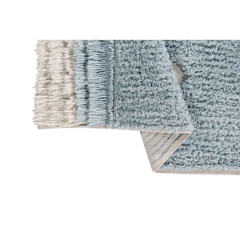 Ocean Shore Blue and Beige Wool Cotton Washable Rug 4' x 6'