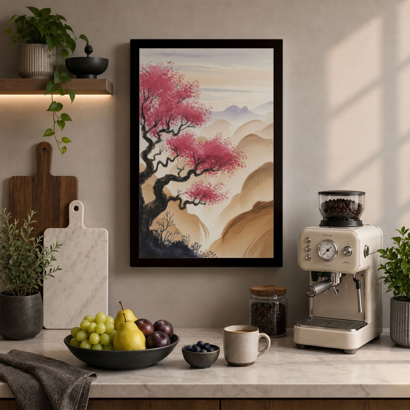 Blossoms at Dawn Japandi - Wrapped Canvas, 36x24 - 91.4 x 61.0 cm, Terracotta Border