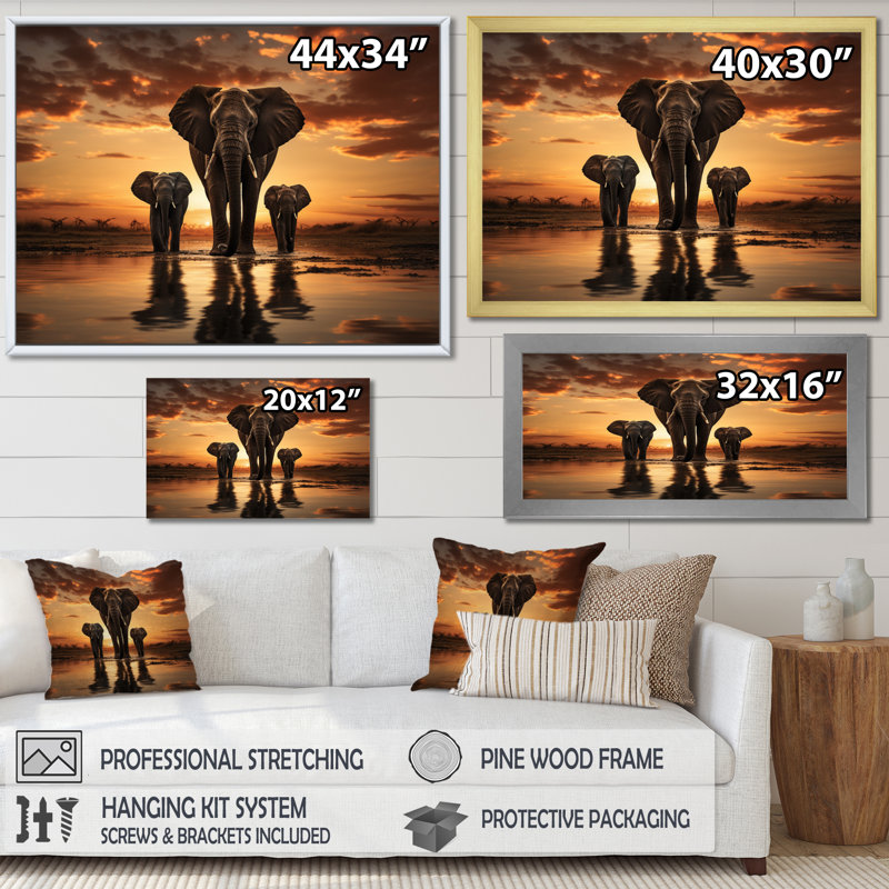 Elephant Shadows of Serenity III - impression, Cadre photo noir, H 24 po x l 32 po x P 1 po
