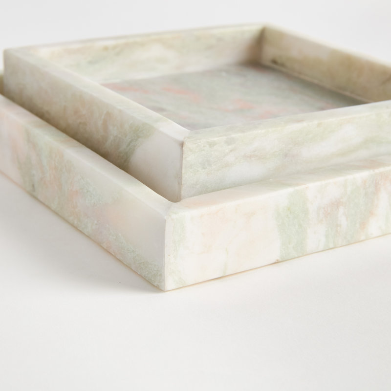 Verdigris Green and White Marble Square Trays Small, Small