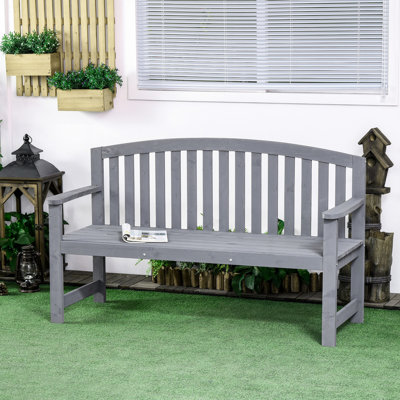 2 Outdoor Wood Bench, 56" With & Armrest For Patio, Porch, Poolside, Balcony, Gray Bench And