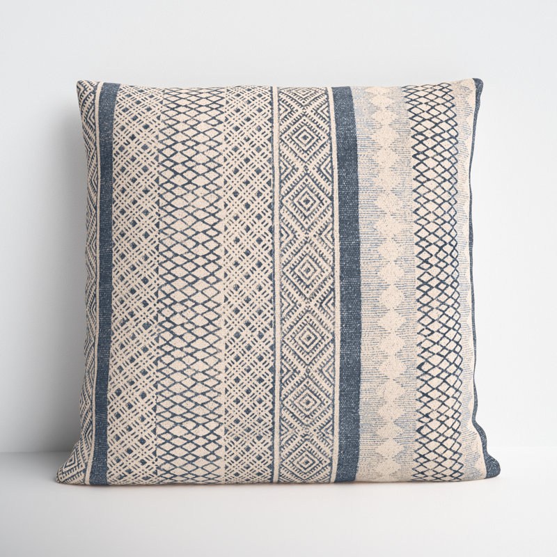 Zetta Square 100% Cotton Pillow, Light Beige/Dark Blue, Polyester/Polyfill, 20" x 20"