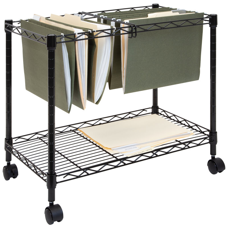 Black Steel Wire Rolling File Cart with Locking Casters