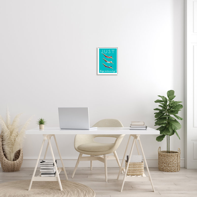 Just Keep Natation - impression, H 14 po x l 11 po x P 1,5 po, Giclée encadrée blanc bord de mer