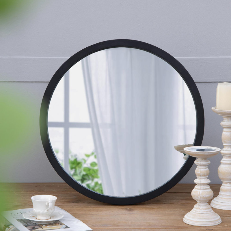Miroir mural circulaire avec cadre en bois, Noir