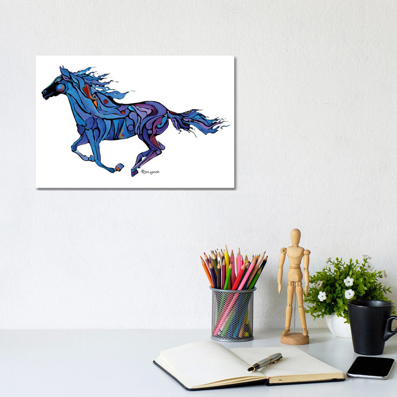 «Horse Runing Free» par Jo Lynch - peinture sur toile tendue, H 8 po x l 12 po x P 0,75 po