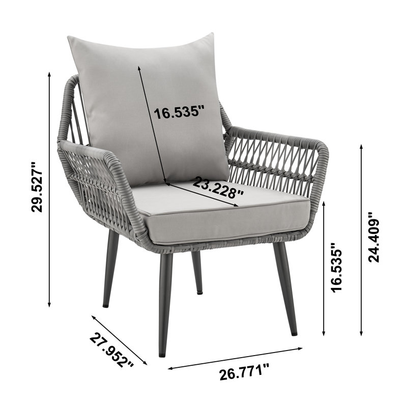 Ensemble de conversation pour terrasse en rotin 2 personnes avec coussins en polyester et table gris Cannes, Gris