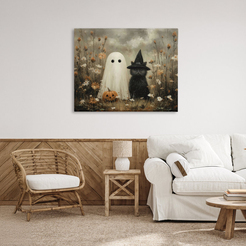 Toile fantôme et chat noir, design par Arlington Prints, H 30 po x l 40 po