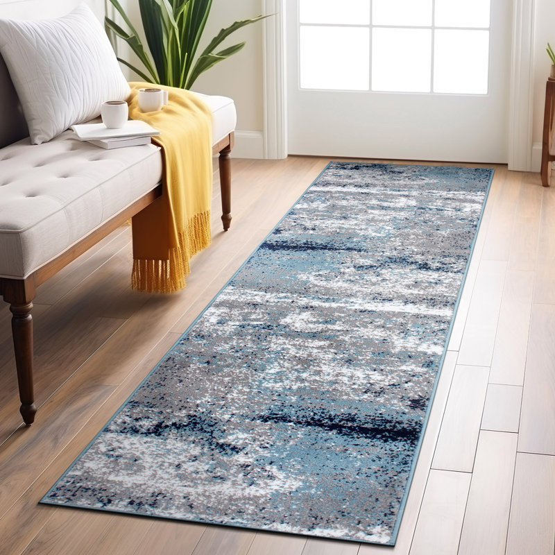 Tapis gris / bleu / blanc Willington, Tapis de couloir 2 pi 7 po x 6 pi
