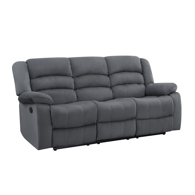 Aum Upholstered 81'' Reclining Sofa, Gray, 40" H x 81" W x 35" D