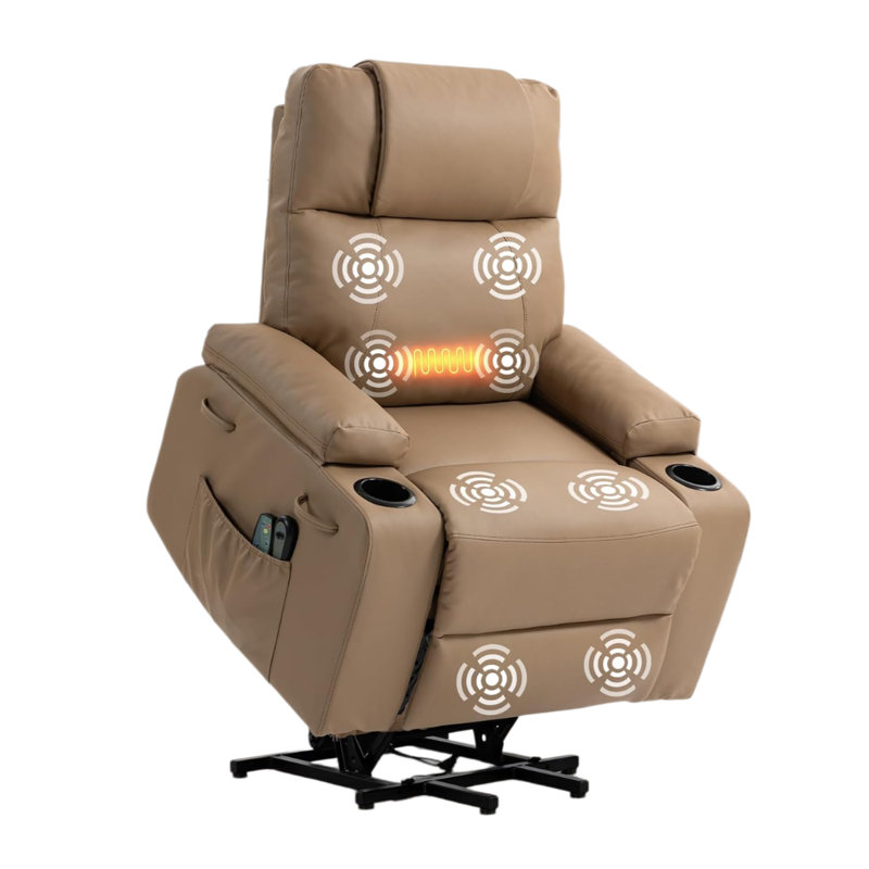 Power Lift Recliner Chair For Elderly With Massage & Heat, Pu Leather Electric Recliner With 160° Adjustable Recline, Brown