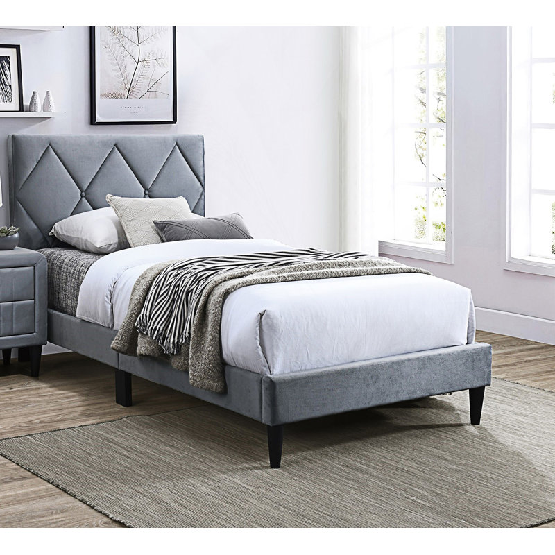 Lit double avec tête de lit ajustable et lit tapissier, Gris, Lit double