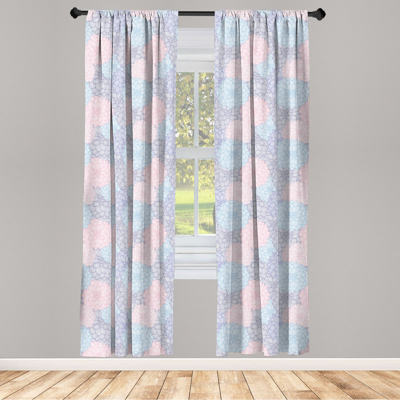 Blue Floral Room-Darkening Polyester Window Panel Pair