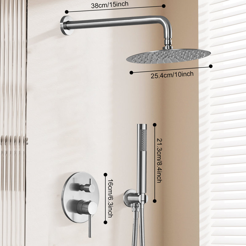 Wall Mount Shower System, 10" Rainfall Shower Head With Handheld Spray, Brushed Nickel