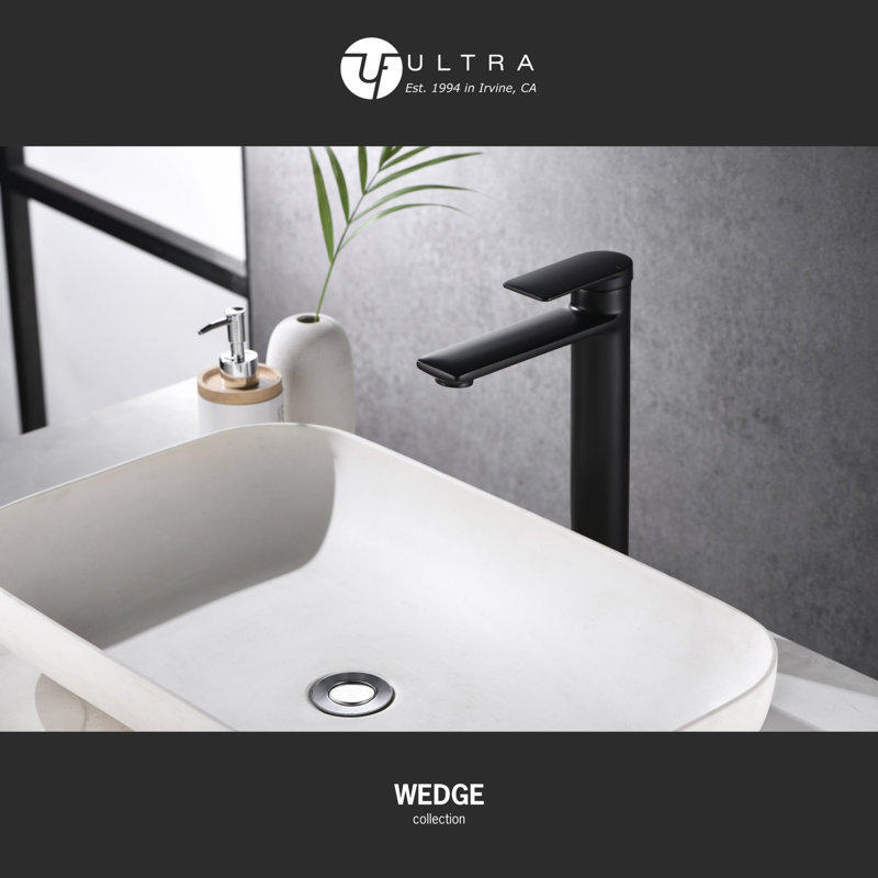 Wedge Collection Single-Handle Deck-Mount Tall Vessel Lavatory Bathroom Sink Faucet - Matte Black, Matte Black