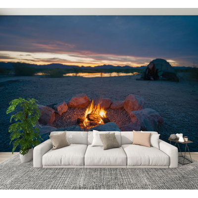 Peel and Stick Wallpaper Campfire while camping Lovers Gift nature Wall Murals 100"H x 144"W Removable PVC Wall Paper Self-Adhesive Wall Decor for Bedroom Living Room Home Office