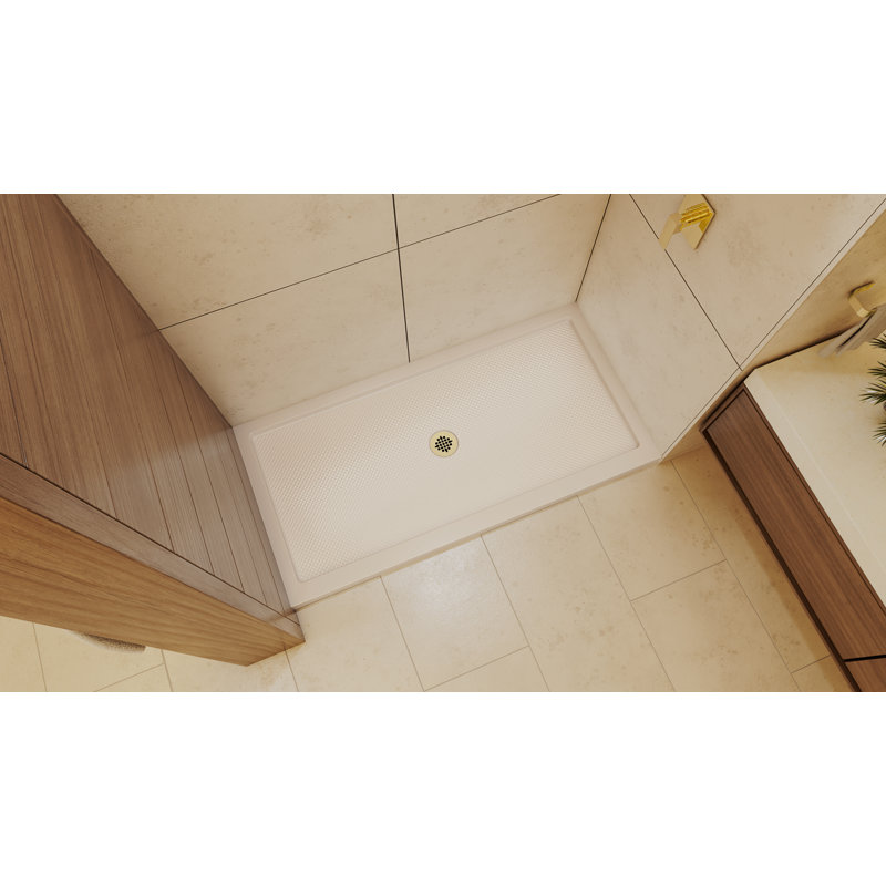 DreamLine SlimLine 36 inch D x 48 inch W x 2 3/4 inch H Single Threshold Biscuit Alcove Shower Base with 2 inch Polished Brass Center Round Drain