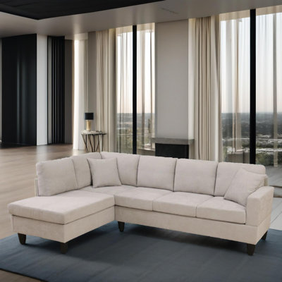 Ensemble de canapé en forme de L en fourrure courte blanc cassé 2 pièces Coastal Ease