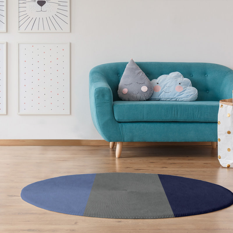 Tapis à rayures bleu/gris/bleu marine, Rond 5 pi