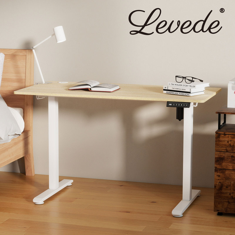Adjustable Metal Base Standing Desk, Natural/White