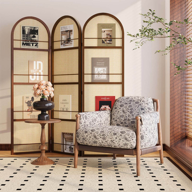 Cloison pliante arquée 67 po avec porte-revues 67 po, Noyer