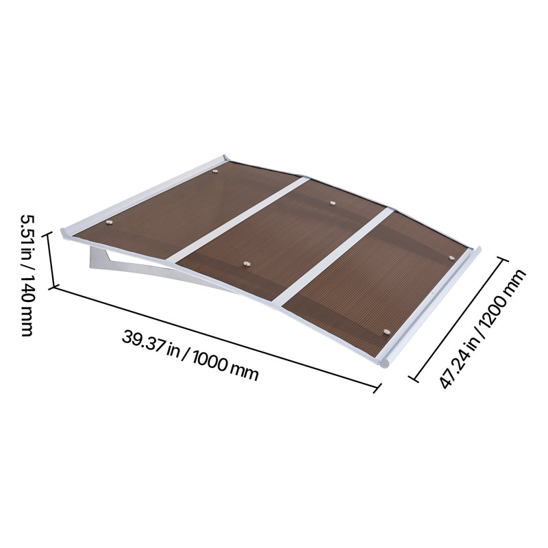 Awnings for Door Entrance, 37 x 47 in, Exterior Front Door Window Awnings with Drainage & ABS Bracket, Rain Snow Sun Protection, Overhang Polycarbonate Door Canopy for Porch Patio, Brown