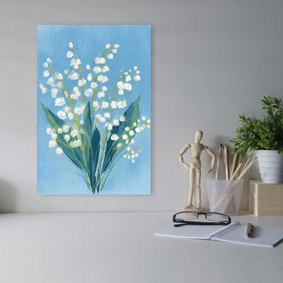 Florals On Blue VI Delicate Elegant Organic Lily Nature Spring Wall Art Print 1 Piece Wrapped Canvas Wall Art