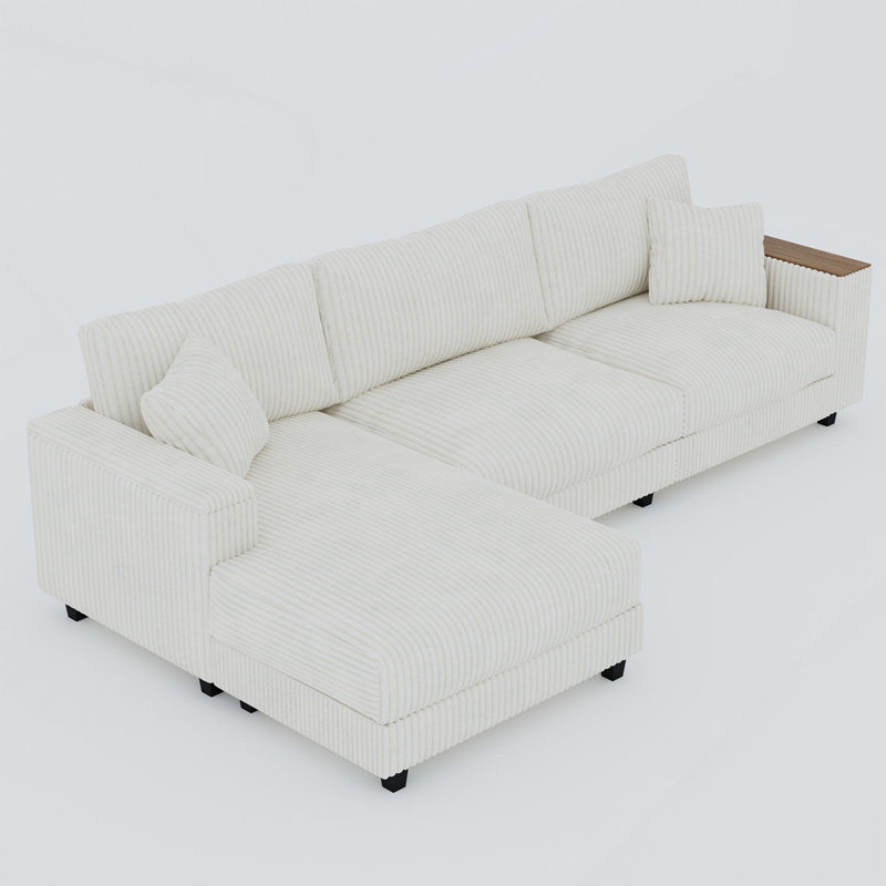 L-Shaped Sectional Sofa with Reversible Chaise and Hidden Storage for Living Room, White