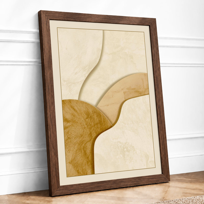 Curved String, Still Form Minimalist - Framed Print, A2 - 59.4 x 42.0 cm, Walnut