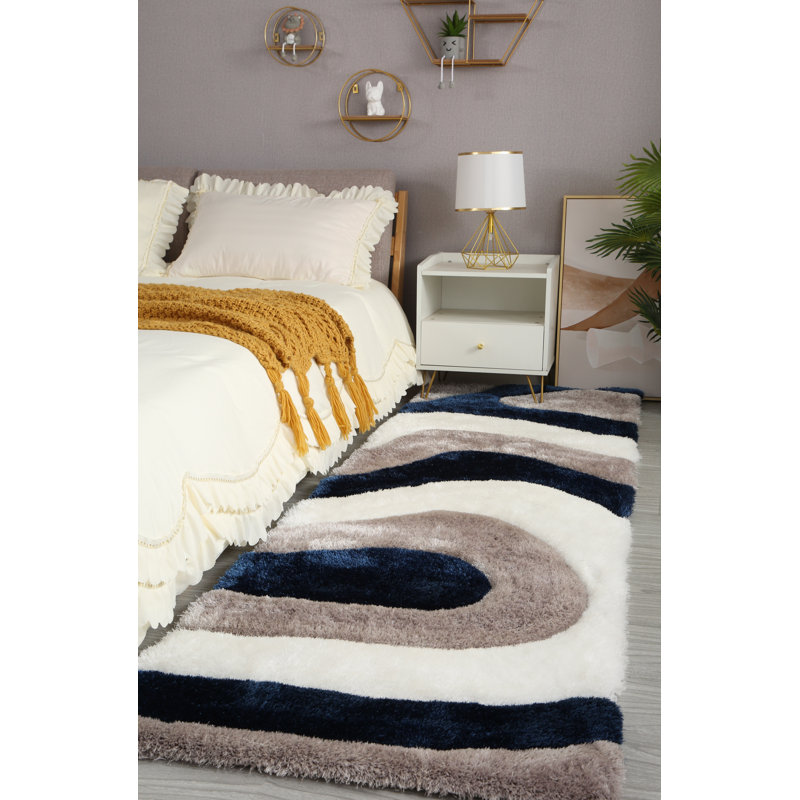 Thionville Shag Blue/Grey/White Shag Area Rug, Runner 2'3" x 8'
