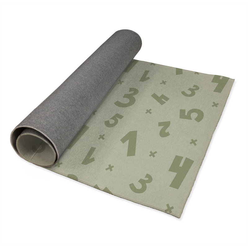 Number Match Kids Play Mat, Rectangle 3' x 5', Light Green/Green/Ivory
