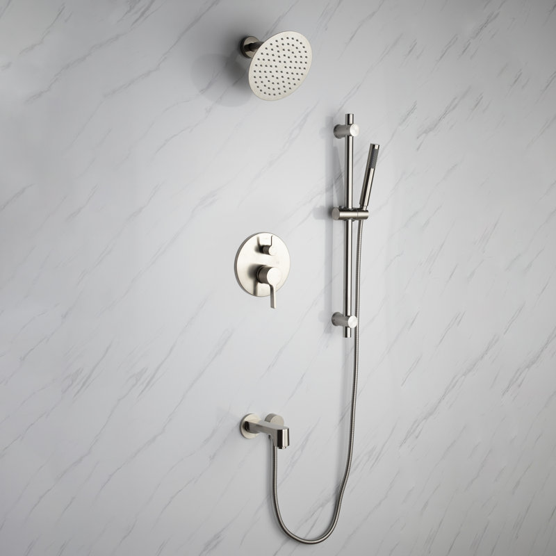 Luviah 1-Spray Tub and Shower Faucet Combo with Round Showerhead and Handheld Shower, Brushed Nickel