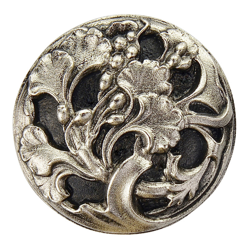 Brushed Nickel Floral Round Cabinet Knob with Mounting Hardware