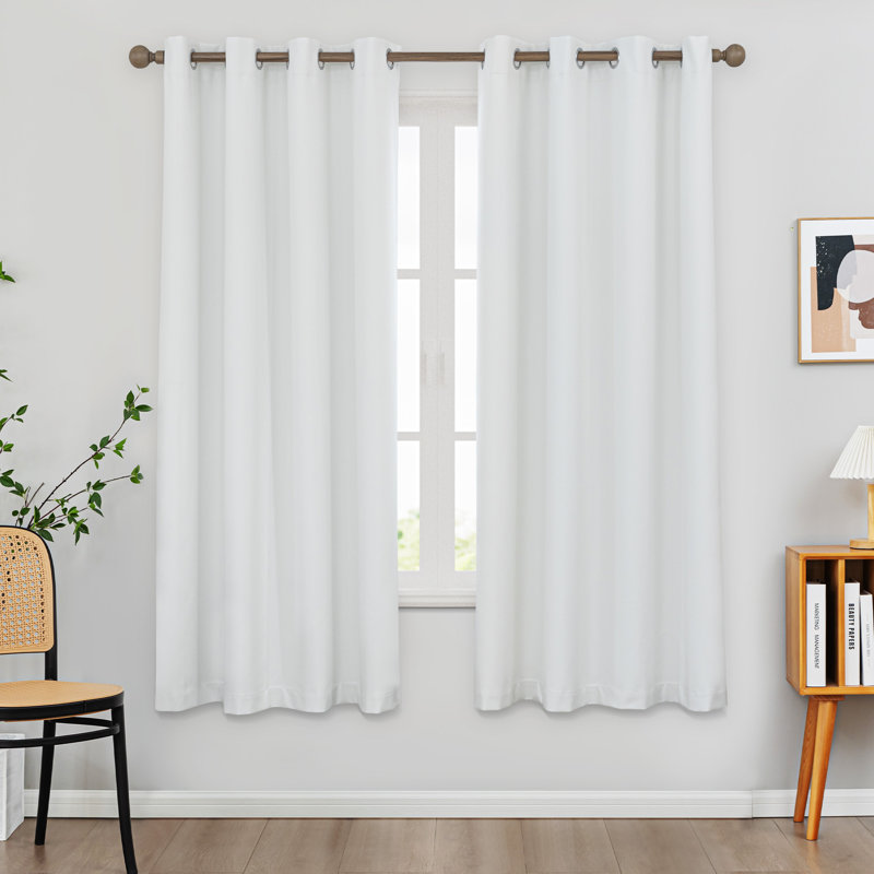 100% Blackout Thermal Insulated Polyester Curtain Pair, White, 52" W x 72" L