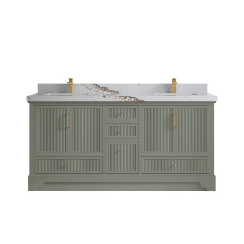 Ensemble de meuble-lavabo double 72 po Alys (option boutons), Or Calacatta