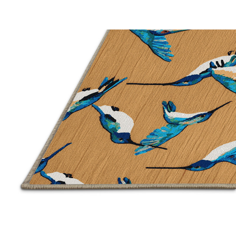  Washable Hummingbirds Hawaiian Area Rug, Rond 5 pi